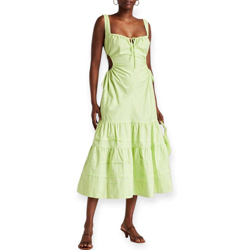 Nicholas Betty Dress Limeade Green Cutout Poplin Midi Size 0 fits Small NWT